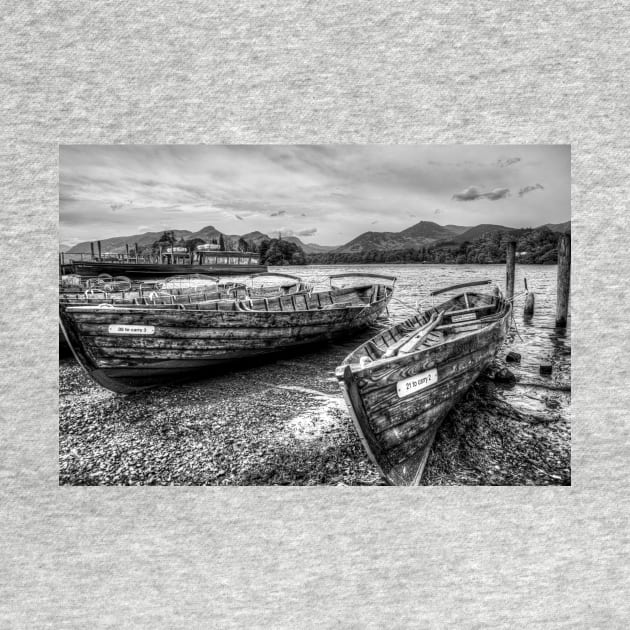 Black And White Derwentwater Wooden Rowing Boats by tommysphotos